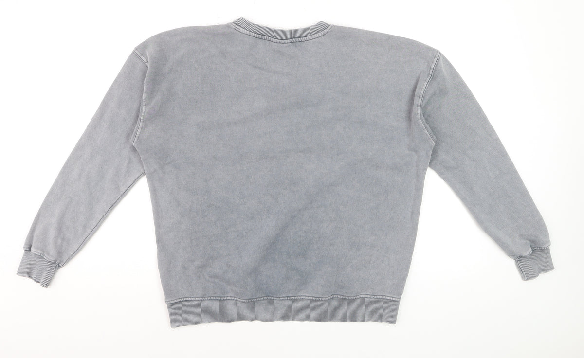 Pull&Bear Men's Grey S Washed Crew Neck Pullover Sweatshirt