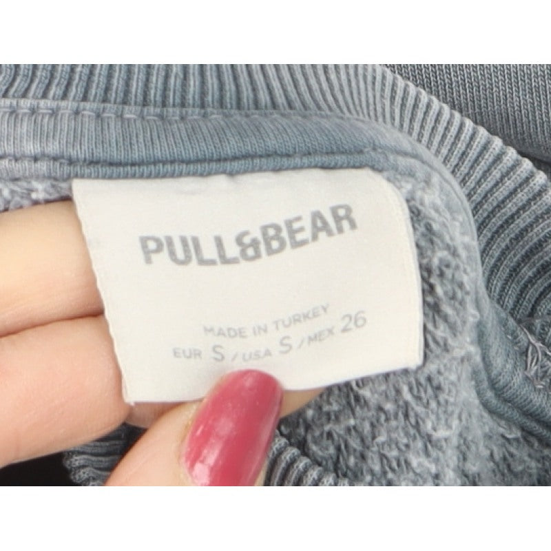 Pull&Bear Men's Grey S Washed Crew Neck Pullover Sweatshirt