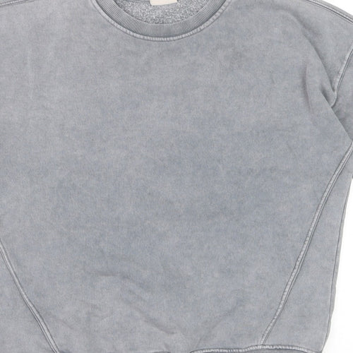 Pull&Bear Men's Grey S Washed Crew Neck Pullover Sweatshirt