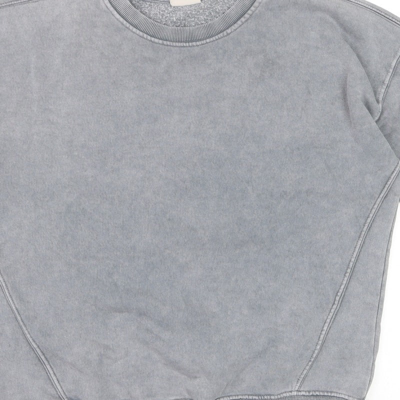 Pull&Bear Men's Grey S Washed Crew Neck Pullover Sweatshirt