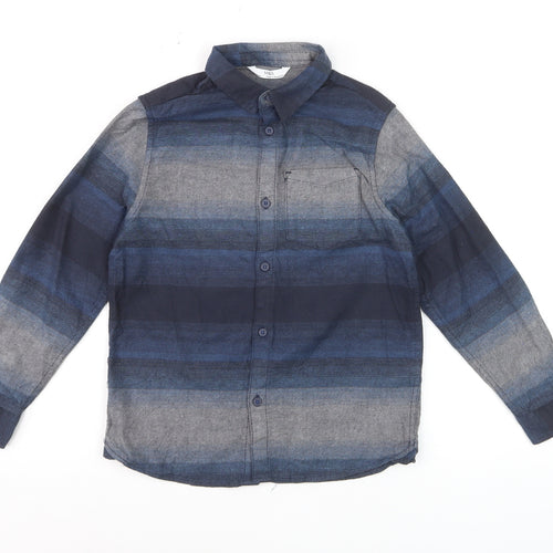 Marks and Spencer Boys Blue Striped Button-Up Shirt 7-8 Years Long Sleeve