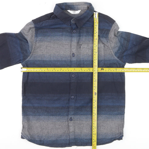 Marks and Spencer Boys Blue Striped Button-Up Shirt 7-8 Years Long Sleeve
