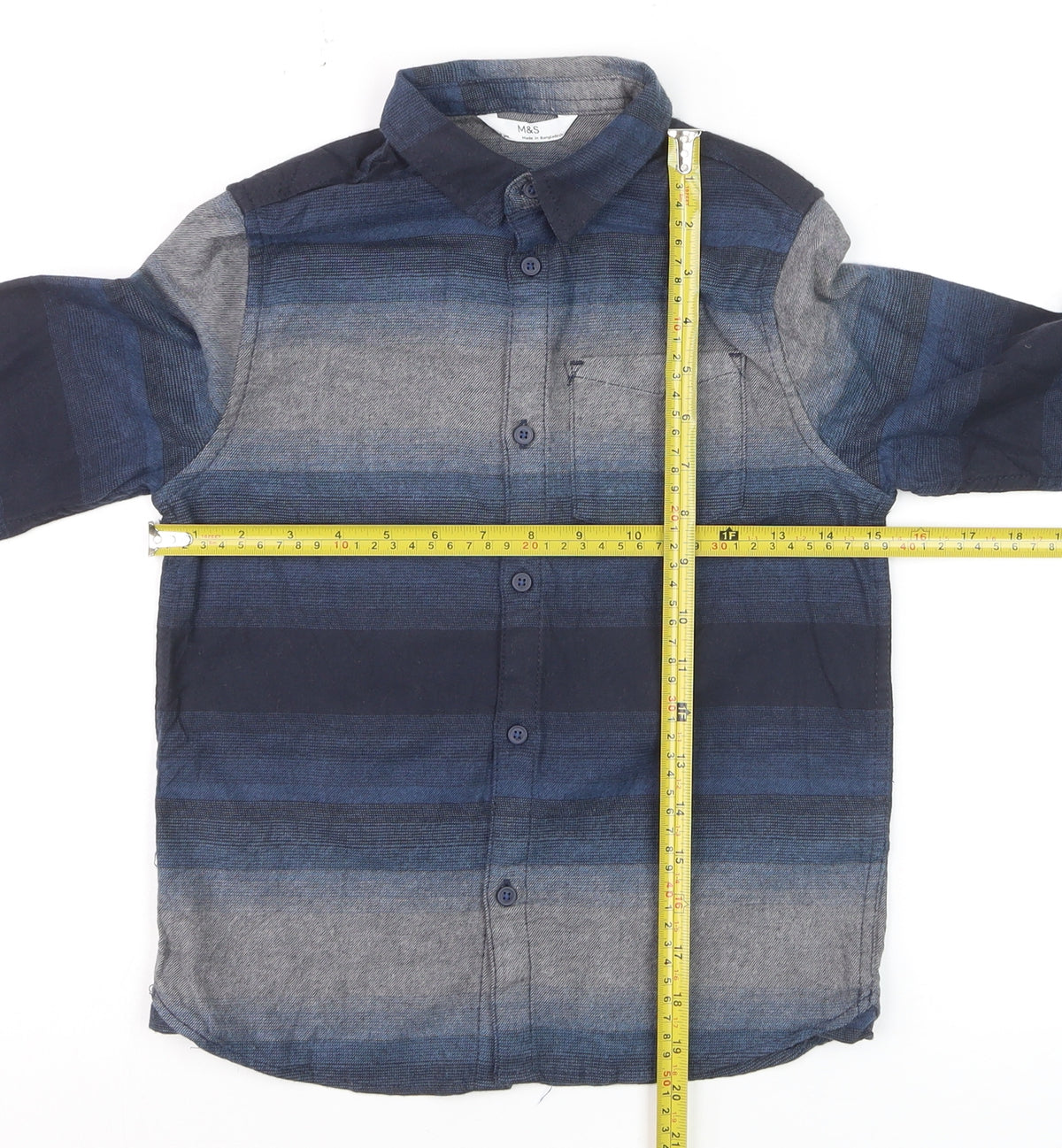 Marks and Spencer Boys Blue Striped Button-Up Shirt 7-8 Years Long Sleeve