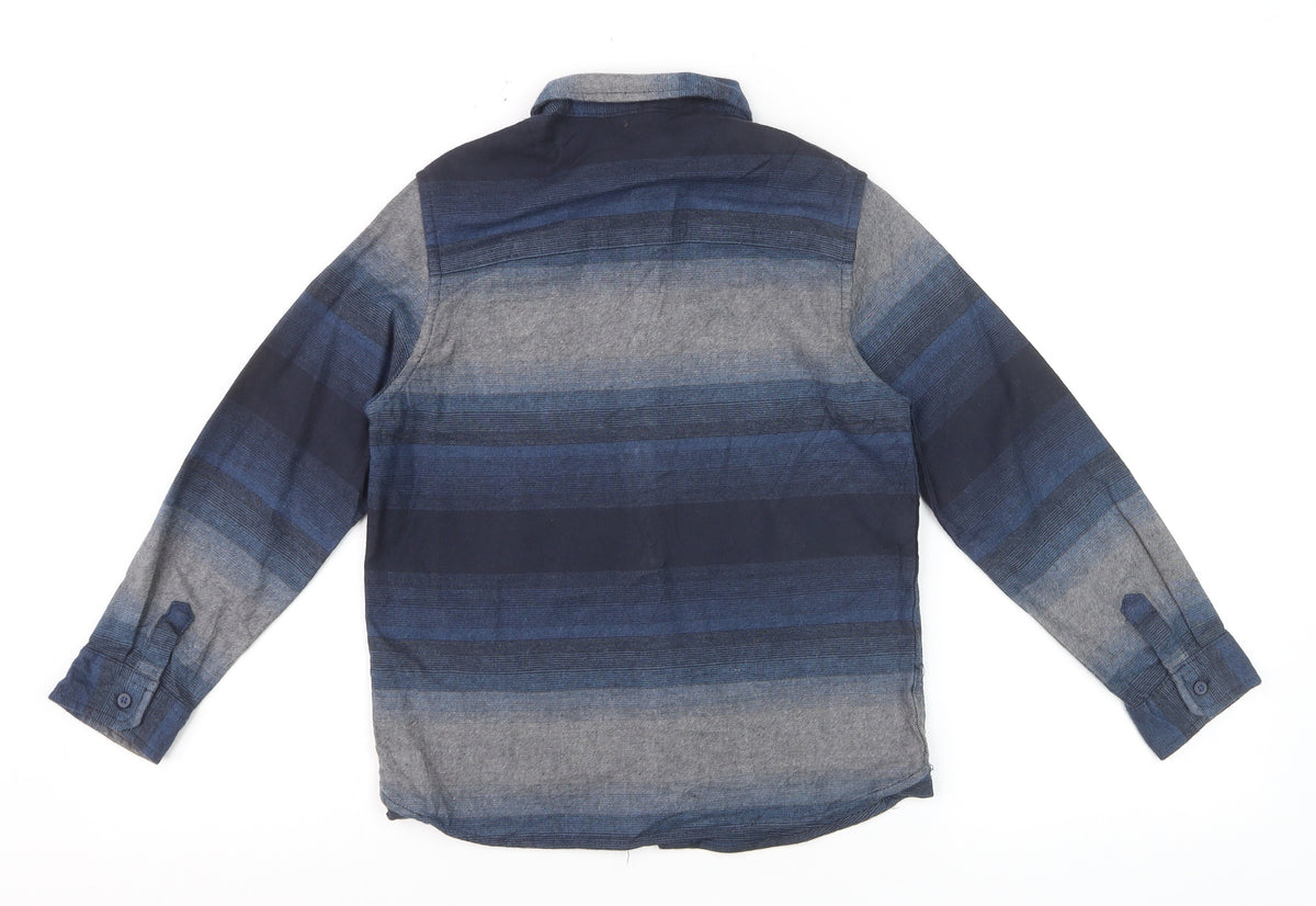 Marks and Spencer Boys Blue Striped Button-Up Shirt 7-8 Years Long Sleeve