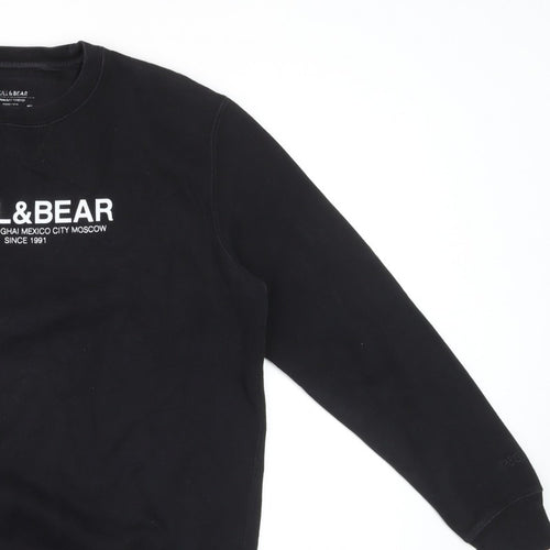 Pull&Bear Men’s Black L Logo Graphic Crew Neck Pullover Sweatshirt
