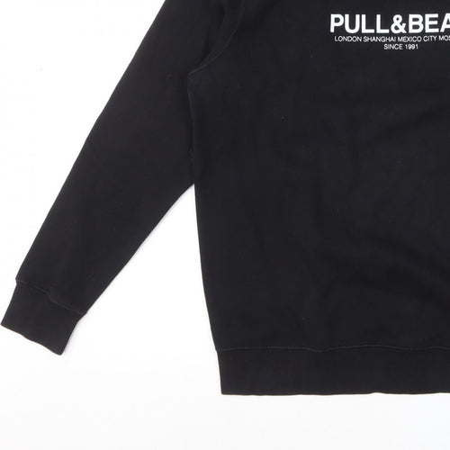 Pull&Bear Men’s Black L Logo Graphic Crew Neck Pullover Sweatshirt