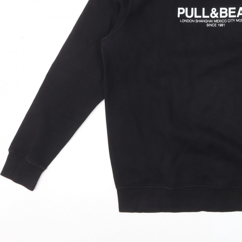 Pull&Bear Men’s Black L Logo Graphic Crew Neck Pullover Sweatshirt