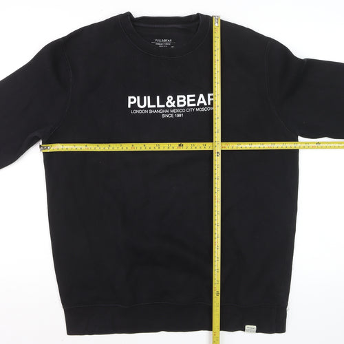 Pull&Bear Men’s Black L Logo Graphic Crew Neck Pullover Sweatshirt