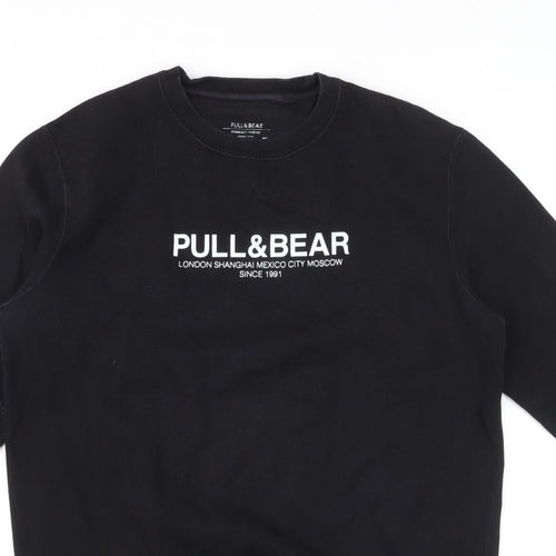 Pull&Bear Men’s Black L Logo Graphic Crew Neck Pullover Sweatshirt
