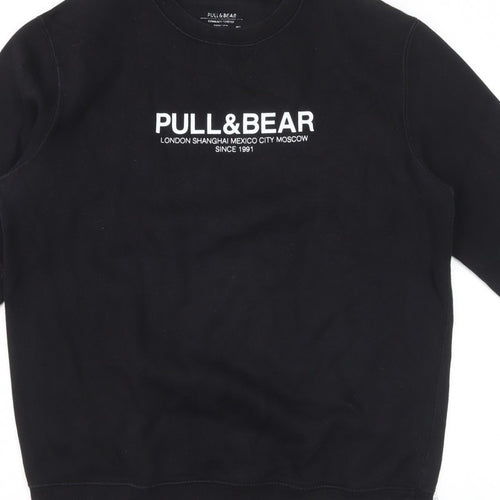 Pull&Bear Men’s Black L Logo Graphic Crew Neck Pullover Sweatshirt
