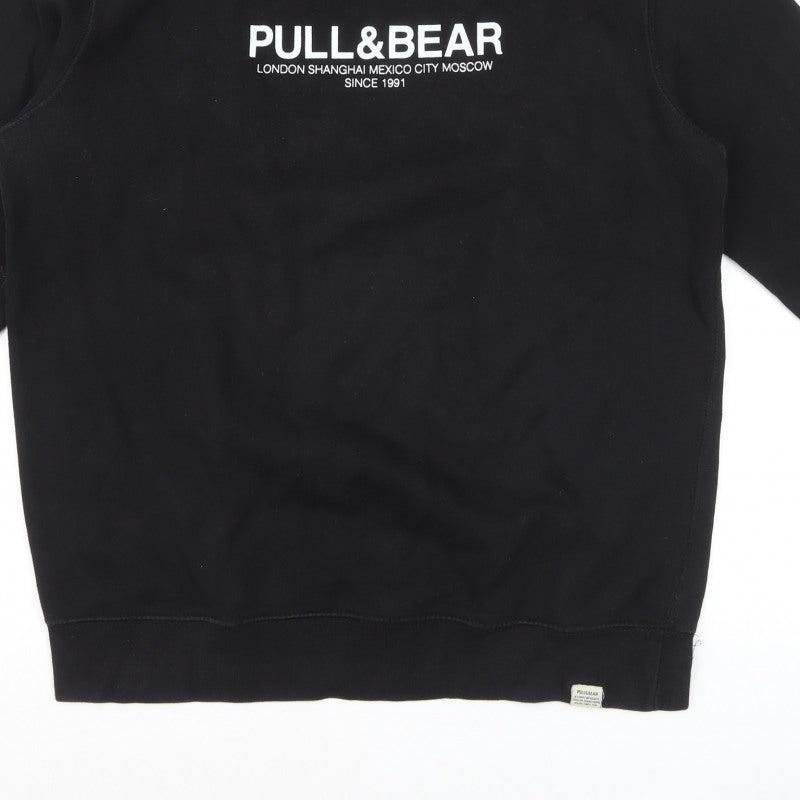 Pull&Bear Men’s Black L Logo Graphic Crew Neck Pullover Sweatshirt