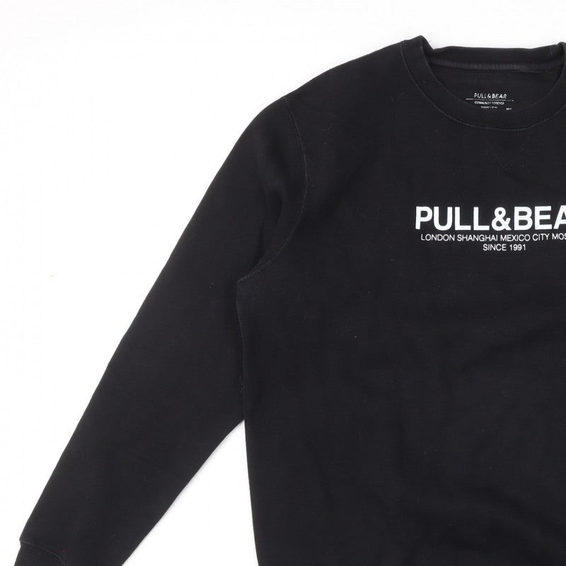Pull&Bear Men’s Black L Logo Graphic Crew Neck Pullover Sweatshirt