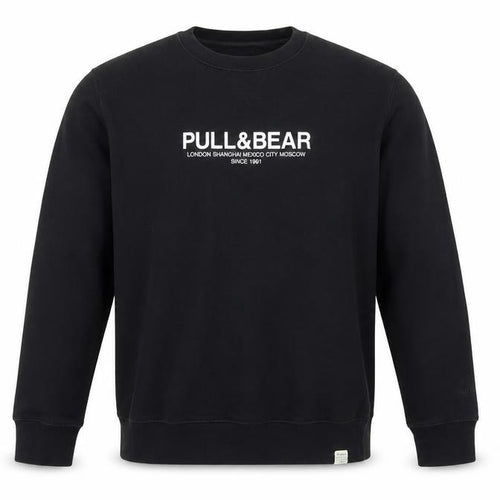Pull&Bear Men’s Black L Logo Graphic Crew Neck Pullover Sweatshirt