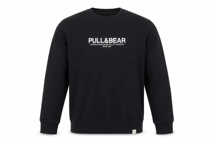 Pull&Bear Men’s Black L Logo Graphic Crew Neck Pullover Sweatshirt