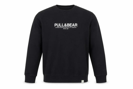 Pull&Bear Men’s Black L Logo Graphic Crew Neck Pullover Sweatshirt