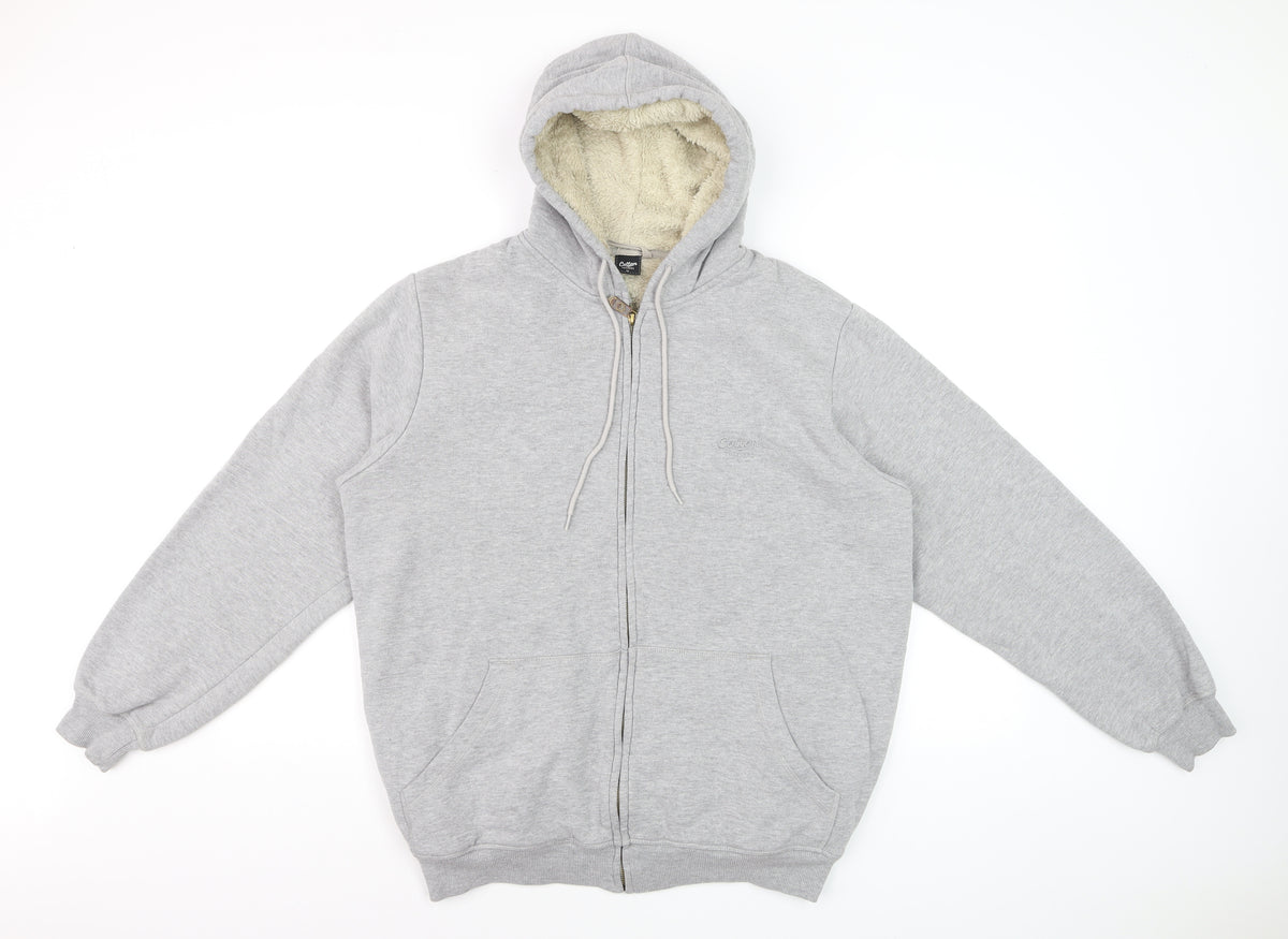 Cotton Traders Men’s Grey M Full Zip Hooded Sherpa Lined Hoodie
