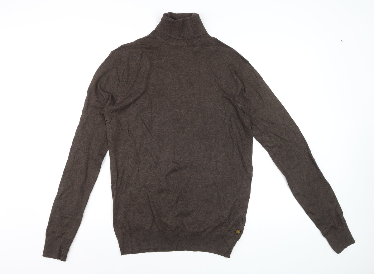 Scotch & Soda Men Brown M Roll Neck Cotton Cashmere Knit Pullover Jumper