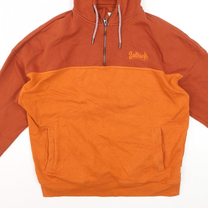 Saltrock Men’s Orange M 1/4 Zip Hooded Pullover Sweatshirt