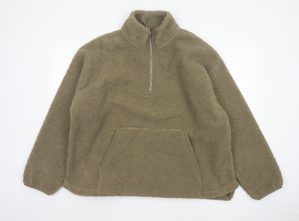 George Men’s Green L Sherpa Fleece 1/4 Zip Pullover Sweatshirt