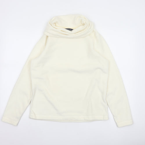 Lands' End Women Ivory M Fleece Cowl Neck Pullover Sweatshirt Stretch