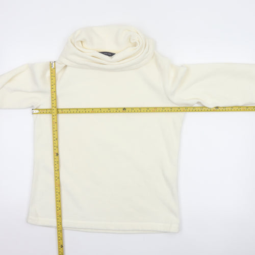 Lands' End Women Ivory M Fleece Cowl Neck Pullover Sweatshirt Stretch
