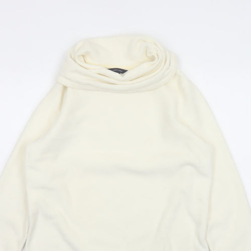 Lands' End Women Ivory M Fleece Cowl Neck Pullover Sweatshirt Stretch