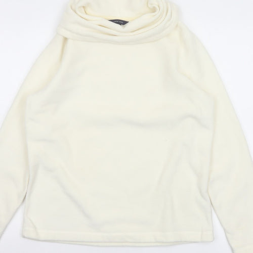 Lands' End Women Ivory M Fleece Cowl Neck Pullover Sweatshirt Stretch