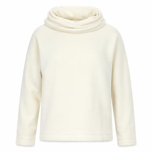 Lands' End Women Ivory M Fleece Cowl Neck Pullover Sweatshirt Stretch