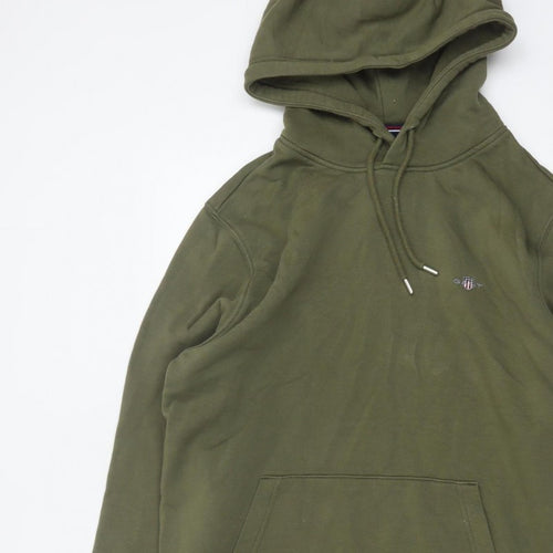 GANT Men’s Green L Pullover Hoodie Logo Kangaroo Pocket