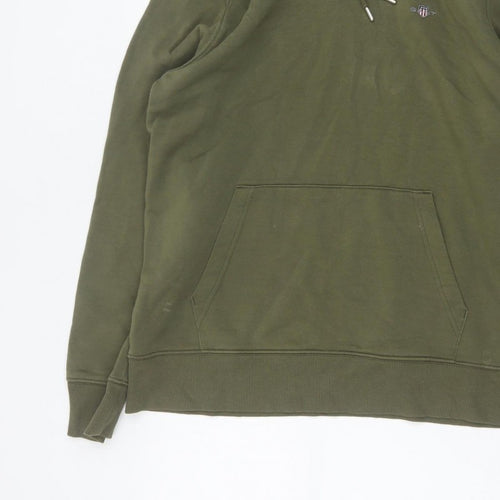 GANT Men’s Green L Pullover Hoodie Logo Kangaroo Pocket