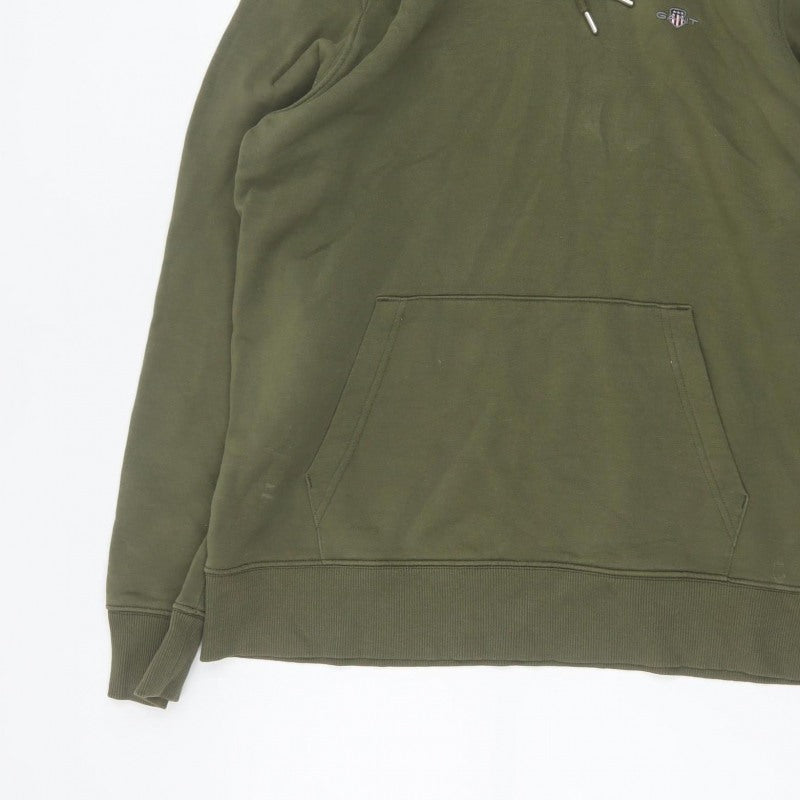 GANT Men’s Green L Pullover Hoodie Logo Kangaroo Pocket