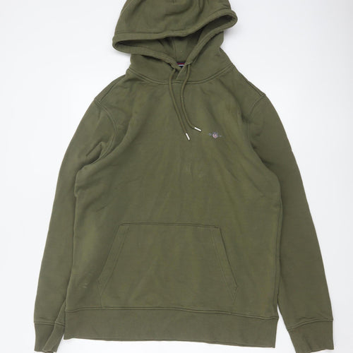 GANT Men’s Green L Pullover Hoodie Logo Kangaroo Pocket