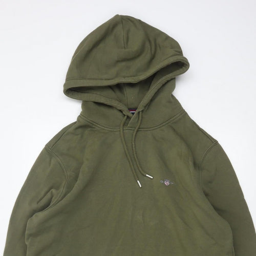 GANT Men’s Green L Pullover Hoodie Logo Kangaroo Pocket