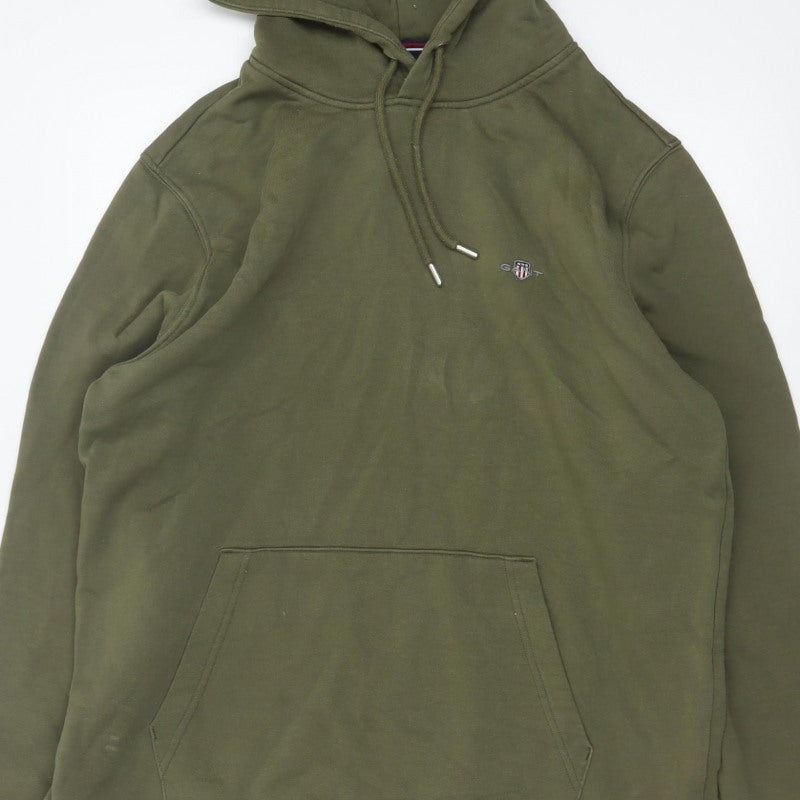 GANT Men’s Green L Pullover Hoodie Logo Kangaroo Pocket