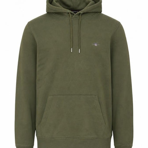 GANT Men’s Green L Pullover Hoodie Logo Kangaroo Pocket