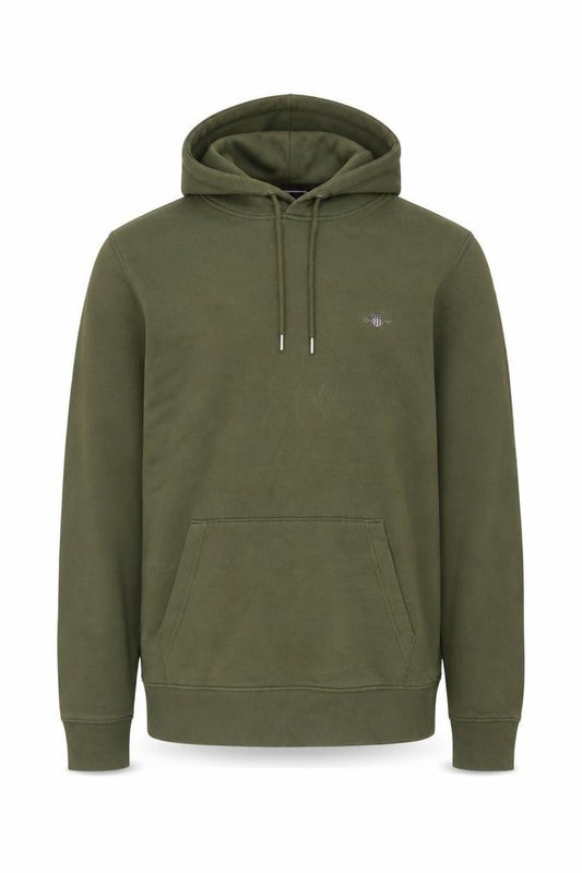 GANT Men’s Green L Pullover Hoodie Logo Kangaroo Pocket