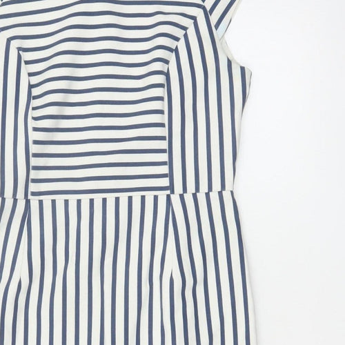 Oasis Women’s Blue White Striped UK 10 Pencil Knee Length Dress