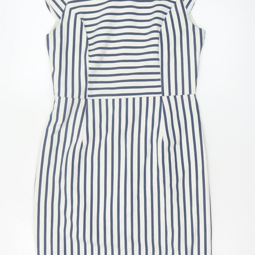 Oasis Women’s Blue White Striped UK 10 Pencil Knee Length Dress