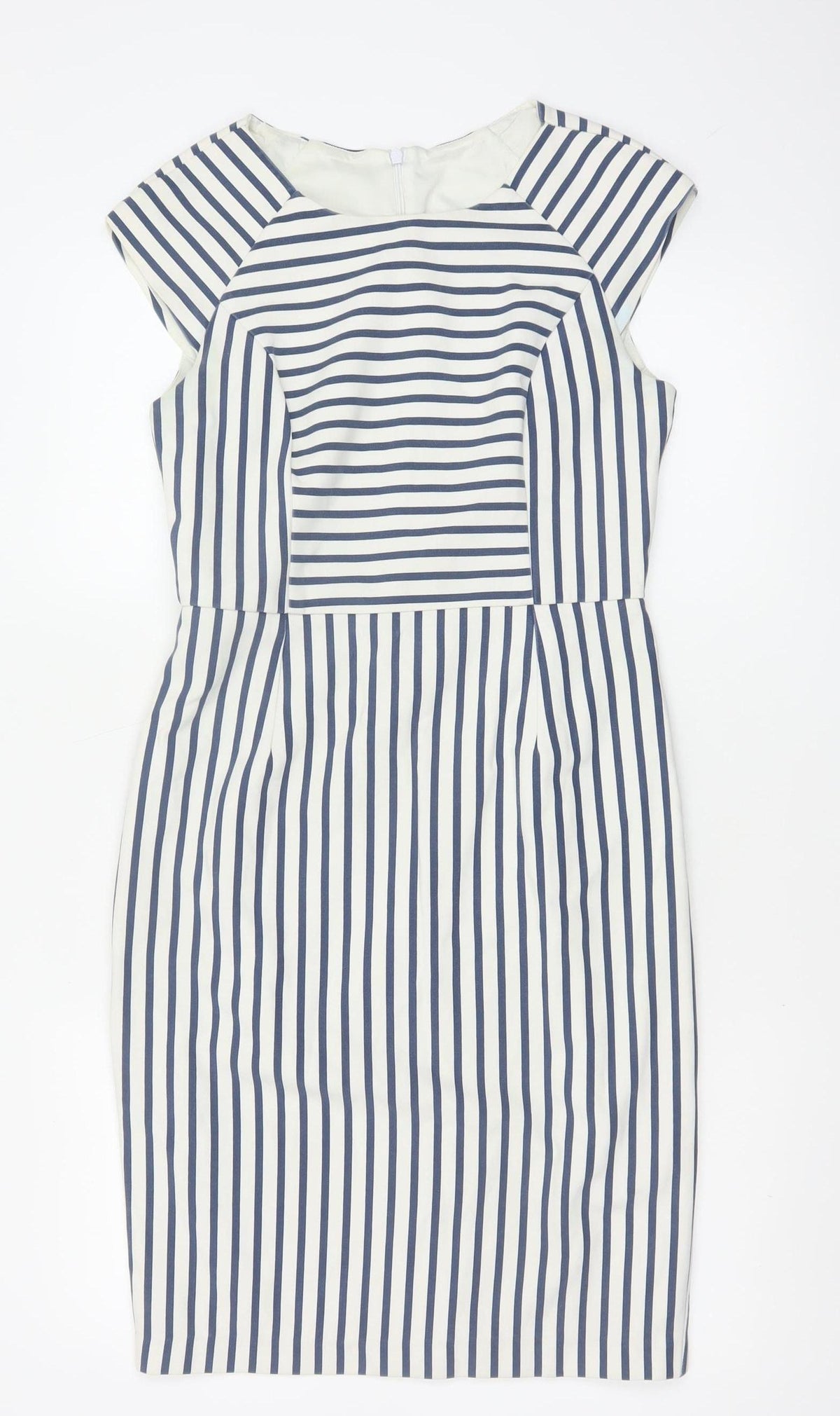 Oasis Women’s Blue White Striped UK 10 Pencil Knee Length Dress