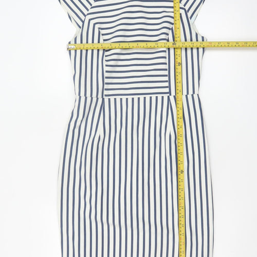 Oasis Women’s Blue White Striped UK 10 Pencil Knee Length Dress