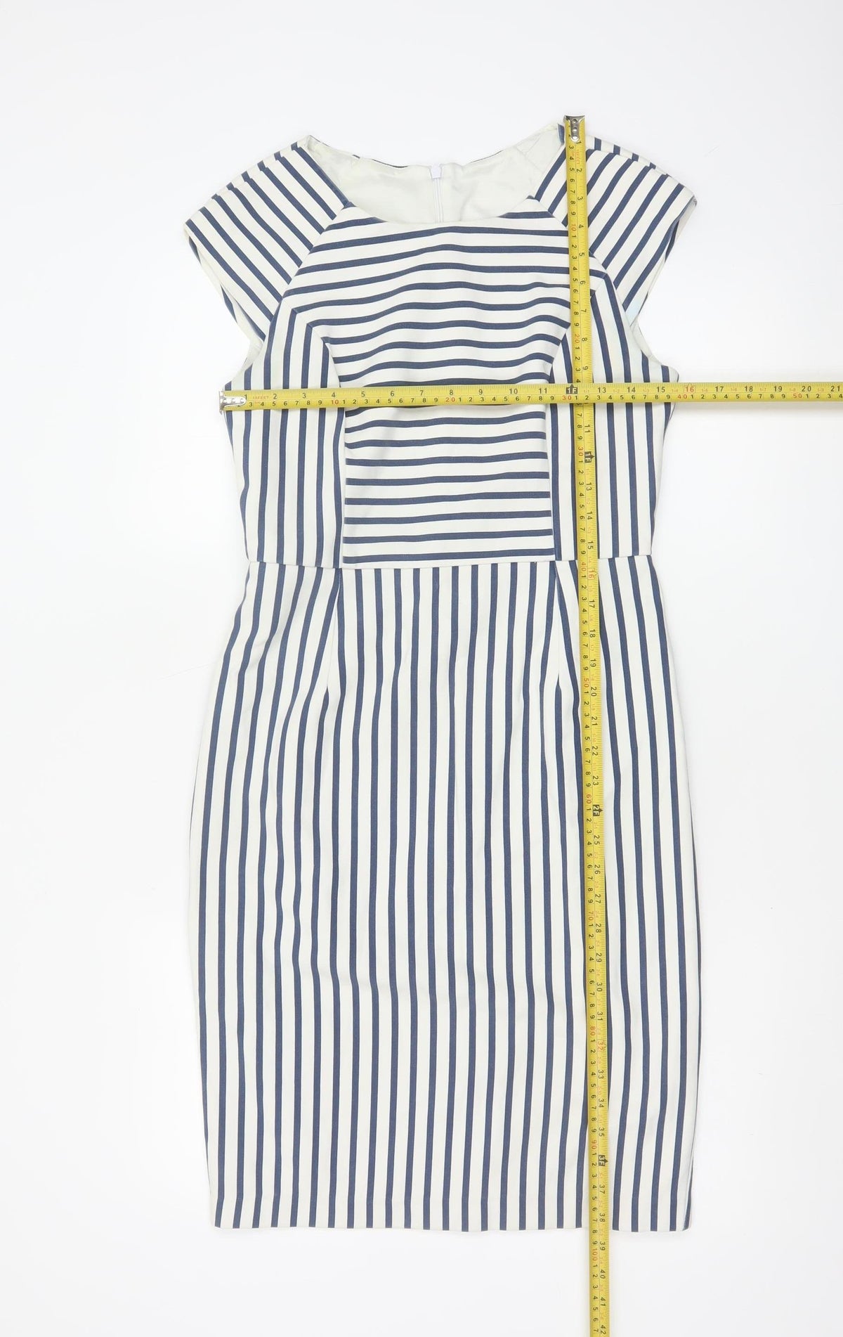 Oasis Women’s Blue White Striped UK 10 Pencil Knee Length Dress