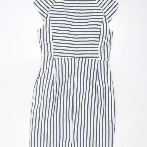 Oasis Women’s Blue White Striped UK 10 Pencil Knee Length Dress