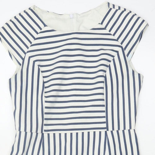Oasis Women’s Blue White Striped UK 10 Pencil Knee Length Dress