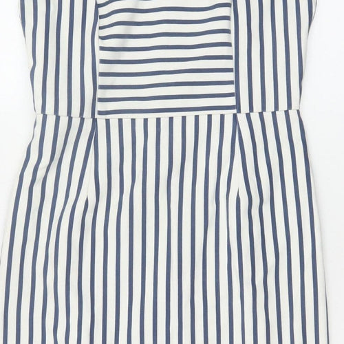 Oasis Women’s Blue White Striped UK 10 Pencil Knee Length Dress
