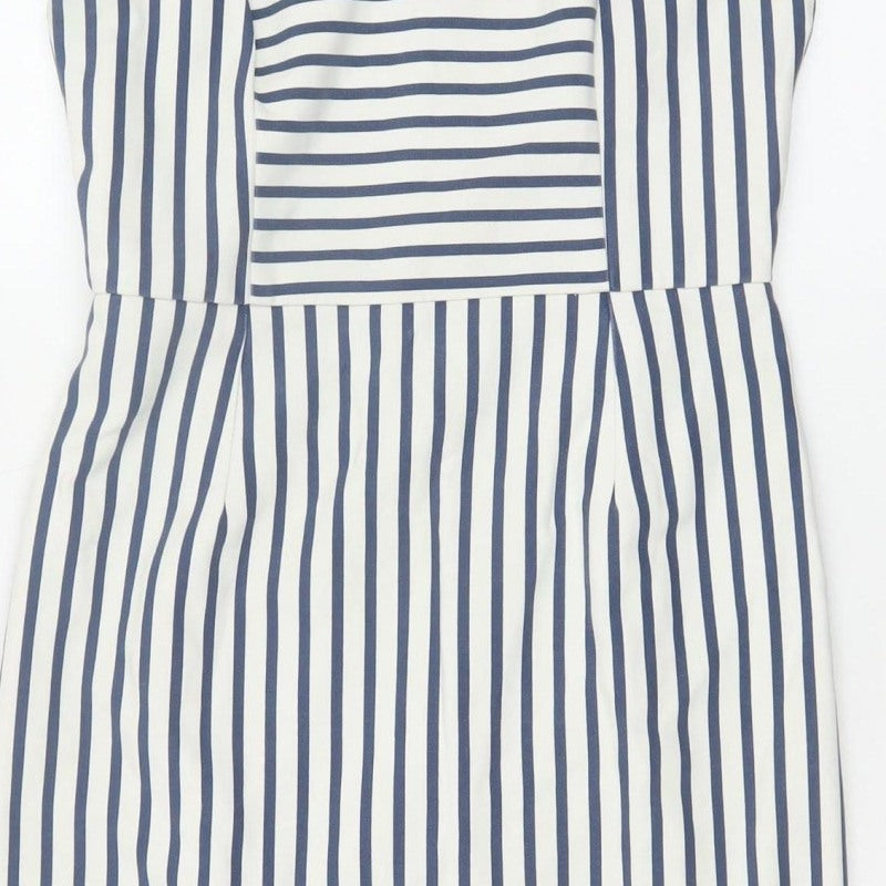 Oasis Women’s Blue White Striped UK 10 Pencil Knee Length Dress