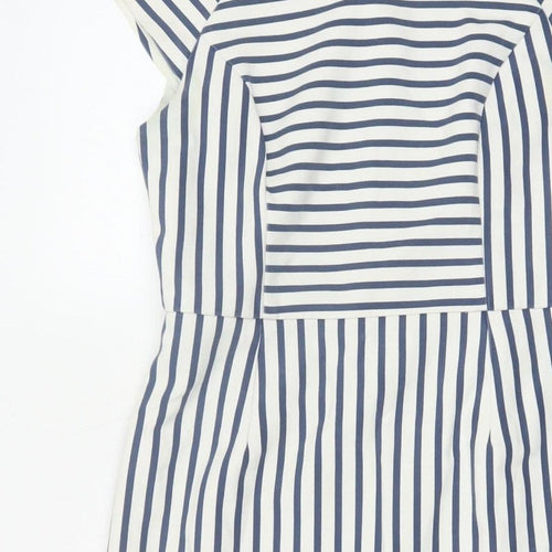 Oasis Women’s Blue White Striped UK 10 Pencil Knee Length Dress