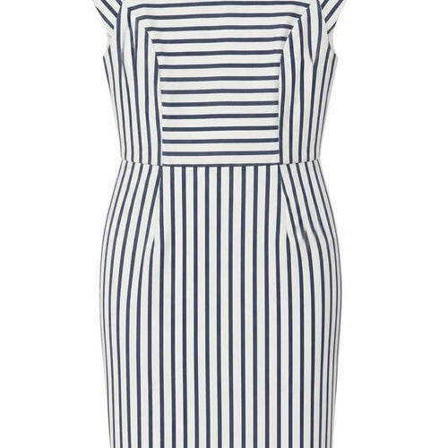 Oasis Women’s Blue White Striped UK 10 Pencil Knee Length Dress