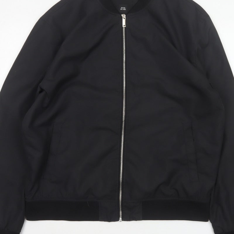 River Island Men’s Black XL Bomber Jacket Full Zip Lined