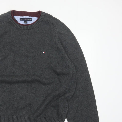 Tommy Hilfiger Men’s Grey Cotton Crew Neck Logo Pullover Jumper XL