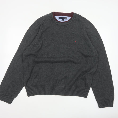 Tommy Hilfiger Men’s Grey Cotton Crew Neck Logo Pullover Jumper XL